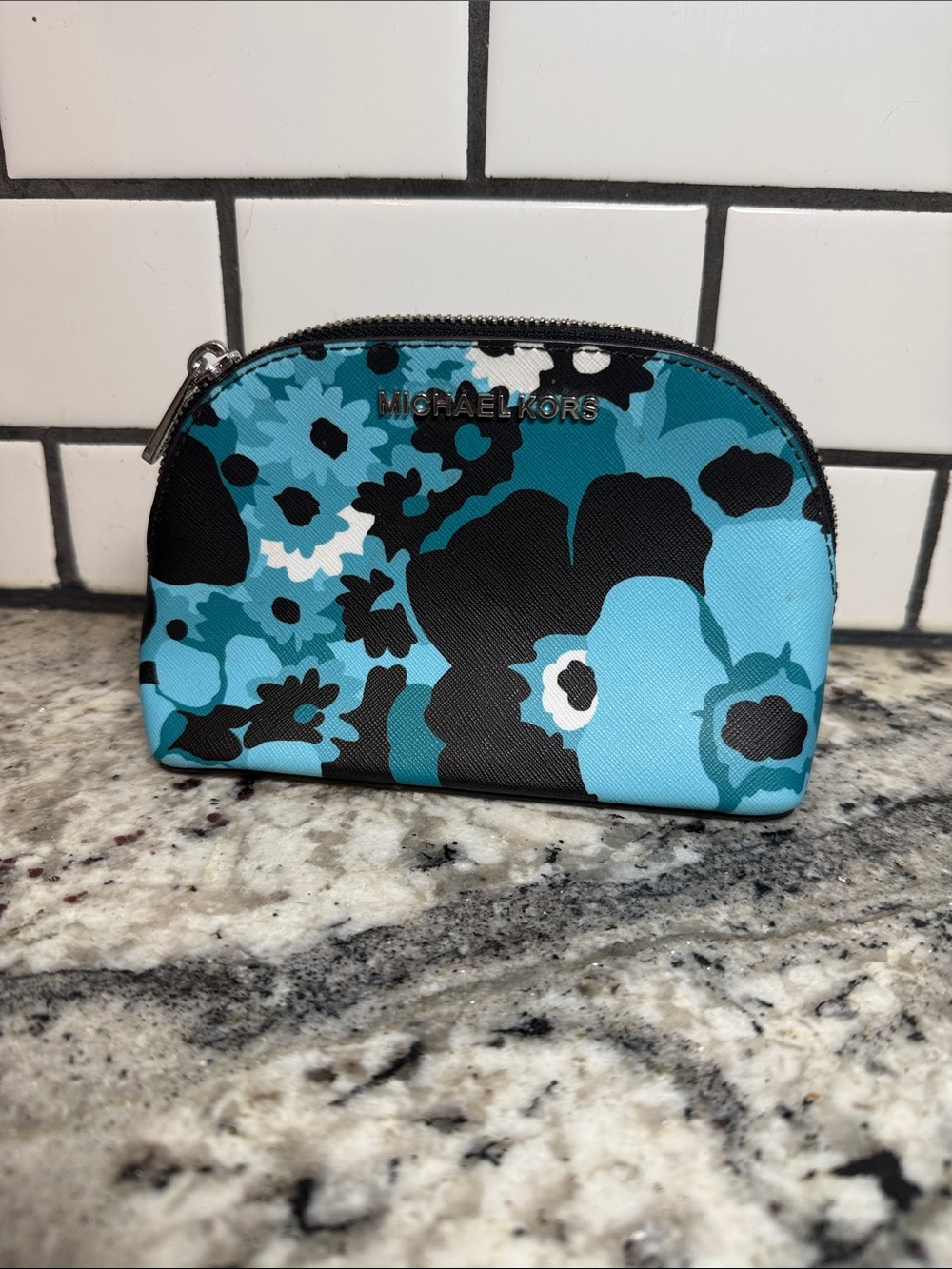 Michael Kors Blue Floral Zip Coin Pouch